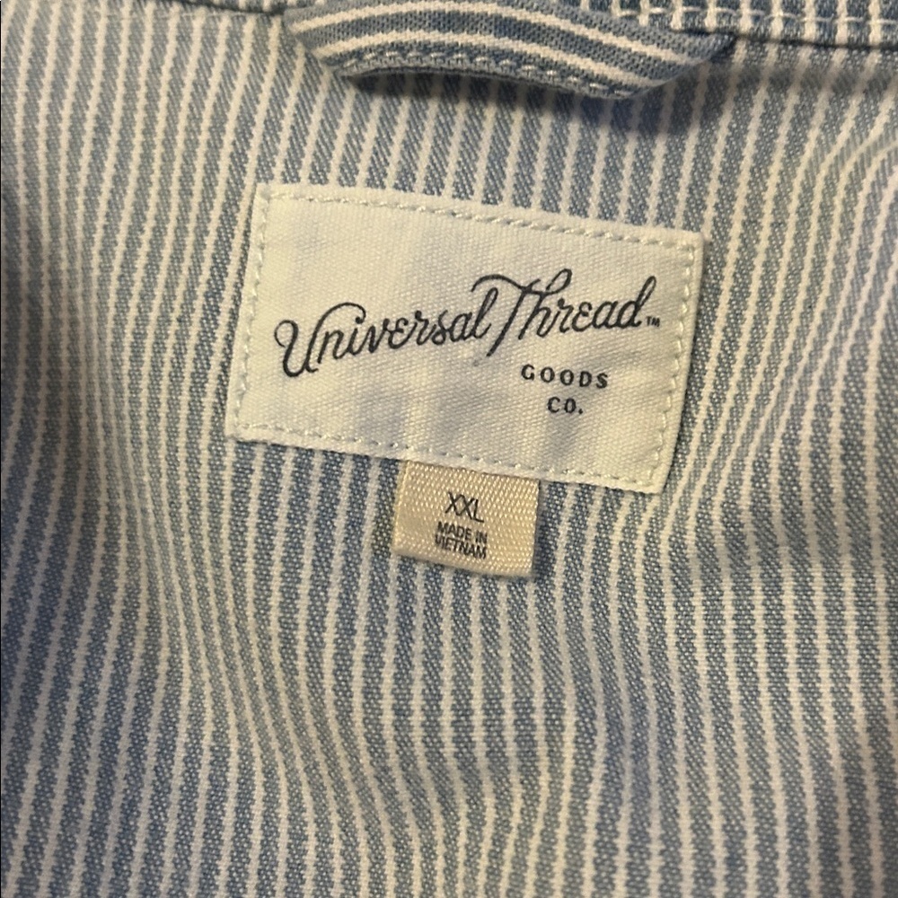 UNIVERSAL THREAD Blue White Pinstripe Jean Jacket Stretchy EC Plus XXL - Picture 7 of 7